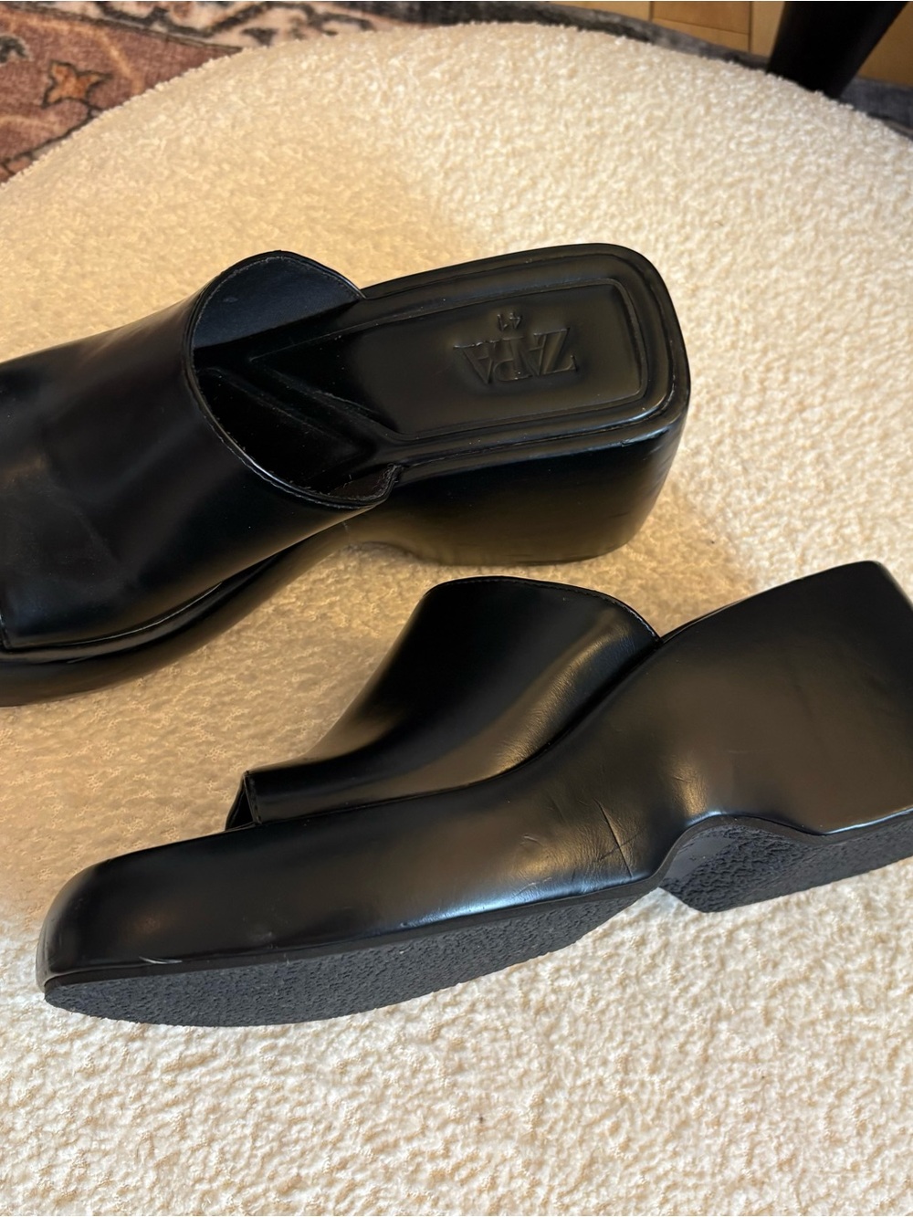 Zara Black Leather Platform Mule Sandals - Picture 3 of 5